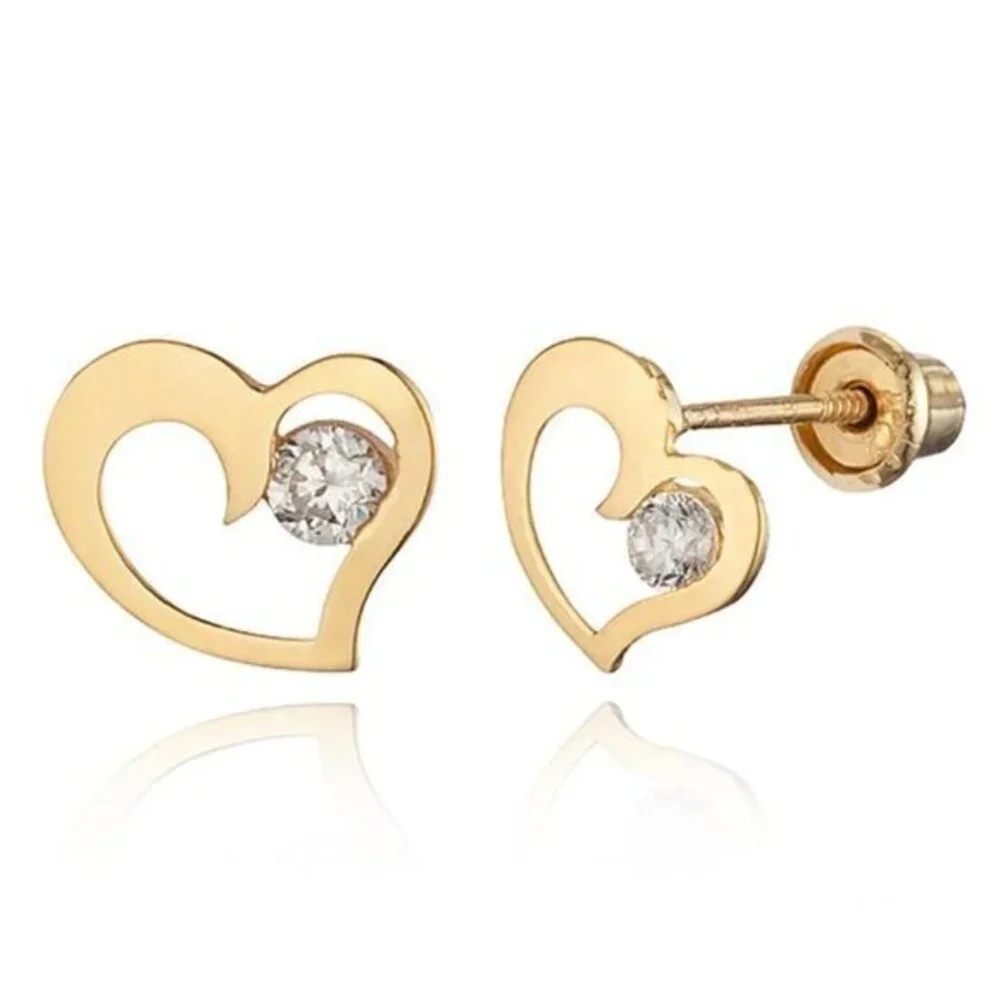 14k Yellow Gold Heart CZ Earrings